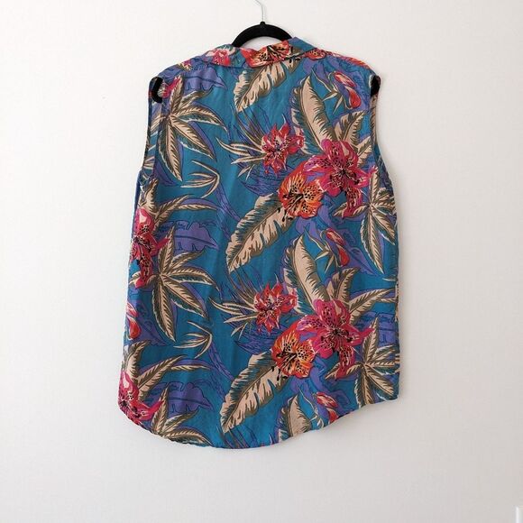 100% silk tropical hawaiian sleeveless top - Picture 4 of 4